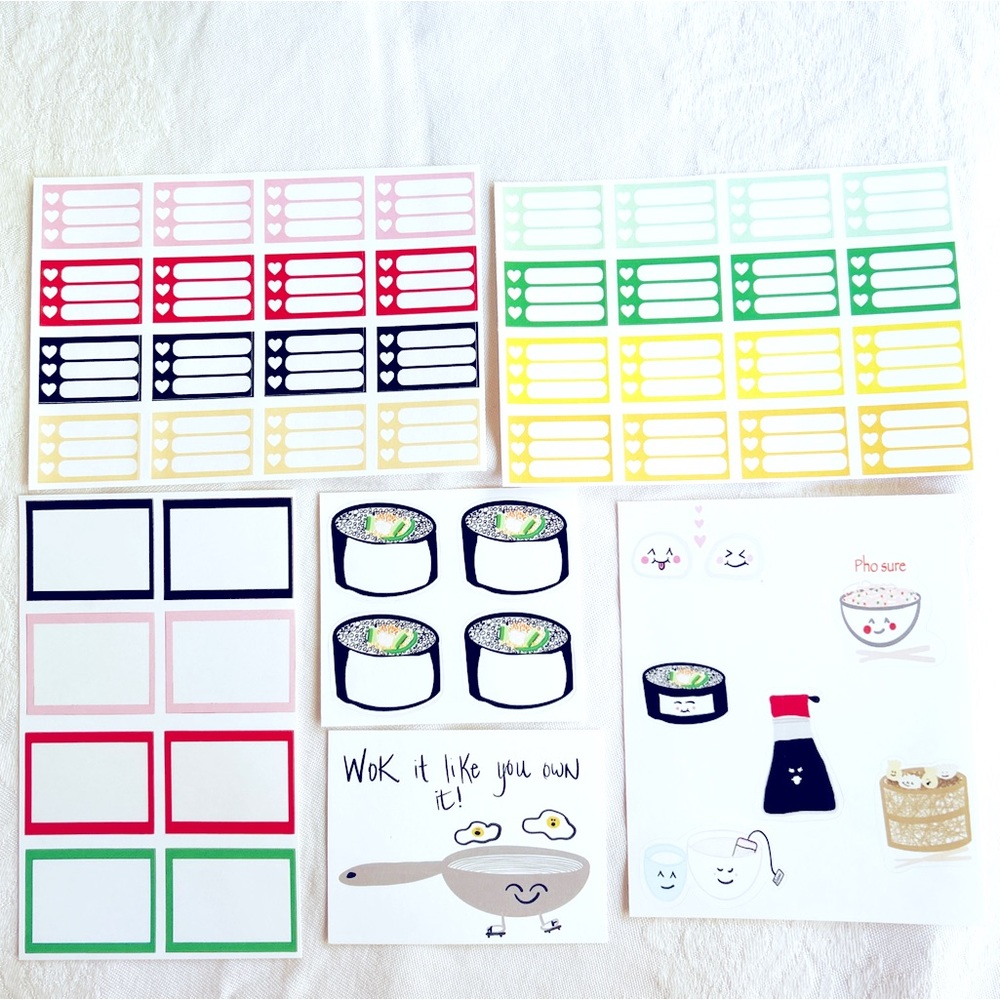 Planner sticker set Sushi Wok Pho task sheets set of 5 stickers & 1 card NEW